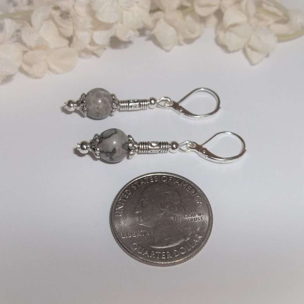 Gray Earrings, Grey Earring, Gray, Grey, Earrings, Earrings, Dangle Earring 7438 - Picture 4 of 7